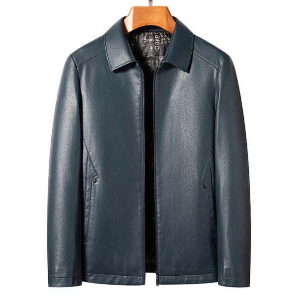 Cuero de imitación de cuero para hombres YN-2285 Chaqueta de cuero con cuello de polo para hombres de invierno Moda Casual Forro de plumón de pato blanco Relleno Cálido Negro Lago Azul Abrigo grueso 230329