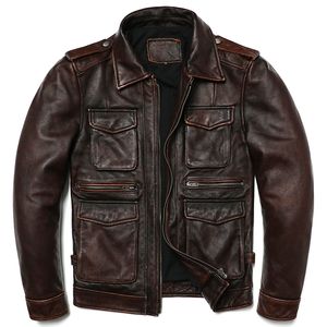 Hommes cuir Faux M65 marron Style Vintage véritable veste hommes peau de vache naturelle mode mince manteau vestes homme 230325
