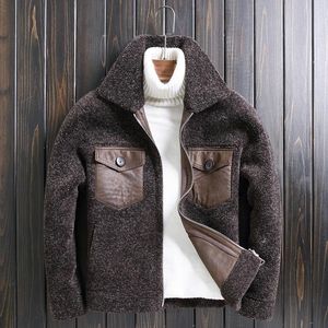 Manteau en cachemire d'hiver en simili cuir pour hommes multi-poches double face vêtements d'extérieur décontractés mince vraie laine de fourrure courte grande taille M-5XL