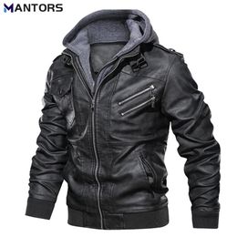 Herenleer Faux Mantors Motorfietsjack Men Casual afneembare hoed Streetwear PU -jas Autumn Winter Heren 220905