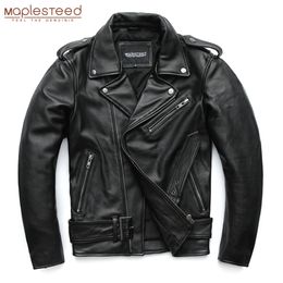 Herenleer Faux Maplesteed Classic Motorcycle Jackets Men 100 Natural Cowhide Dik Moto Winter Sleeve 6167cm 6xl M192 230324