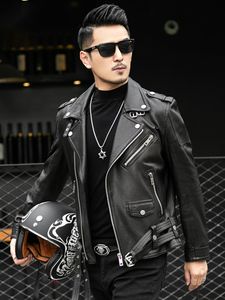 Leer Leer Faux Mauroicardi Spring herfst Korte Kool Biker Jacket Men Zipper Lange mouw riem plus maat Europese mode 4xl 5xl 221201