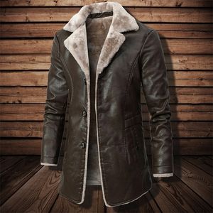 Herenleer Faux Men Autumn Winter Long Jacket Rapel Turn Down Collar Casual Vintage Male Mannelijke Out-Wear Overcoat Mens Fashion Clothing 220924