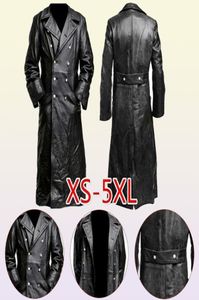 Men's Leather Faux heren Duitse klassieker WW2 uniform officier Black Real Leather Trench Coat 220922299238