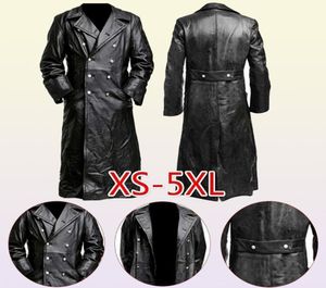 Men's Leather Faux Men's Duitse klassieker WW2 uniform officier Black Real Leather Trench Coat 2209225774271