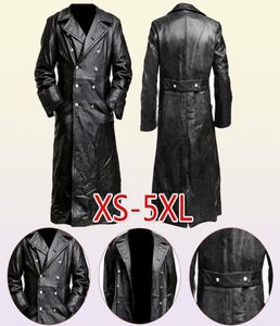 Cuir Men's Cuir Faux Men's German Classic WW2 Officier uniforme Black Real Real Leather Trench Coat 2209224065983