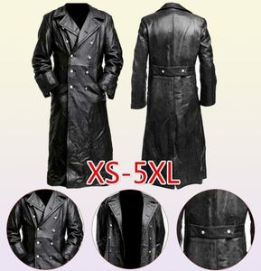 Heren leer imitatie HEREN DUITSE KLASSIEKE WW2 UNIFORM OFFICIER ZWART ECHT LEDEREN TRENCHCOAT 2209226161152