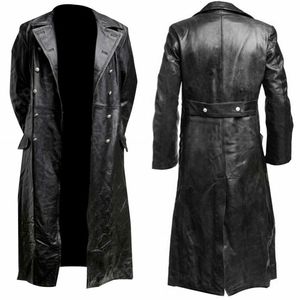 Faux cuir pour hommes HOMME ALLEMAND CLASSIQUE WW2 UNIFORME MILITAIRE OFFICIER NOIR VRAI CUIR TRENCH COAT 220922