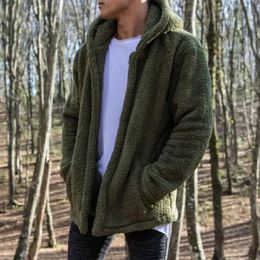 Cuero de los hombres de imitación para hombre chaquetas casuales sólido invierno burbuja terciopelo oso de peluche abrigo de bolsillo chaqueta de piel de lana sudaderas con capucha Outwear 231016