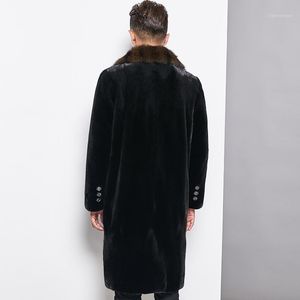 Abrigo de piel sintética para hombre, abrigo Natural de invierno con cuello Real, abrigos enteros, chaqueta larga de lujo AC010 KJ1347