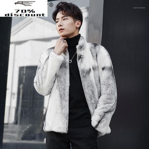 Manteau en Faux cuir de vison pour homme, veste d'hiver en vraie fourrure, manteaux coréens authentiques, blanc chaud, de luxe, ZD0004-2 KJ2021