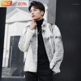 Heren Lederen Faux Mens Mink Winter Real Jas Mannen Korean Echt Bontjassen Warm Wit Luxury Jacket ZD0004-1 B22720