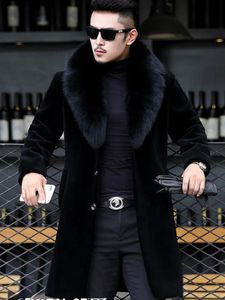 Manteau en fausse fourrure mi-long pour homme, épais et chaud, manches longues, col Slim, marques de luxe, vestes d'hiver, noir, 231016