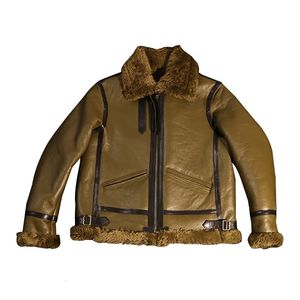 Veste d'hiver en cuir pour hommes, Faux cuir de Style militaire, vert, grande taille 5XL, peau de mouton épaisse naturelle, bombardier B3, manteau d'aviation authentique 231020