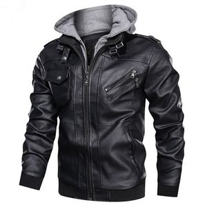 Leer lederen faux motorjack herfst winter fashion windbreaker homme capuchon uit het deler warme motorrijder pu jassen eu maat 3xl 221010