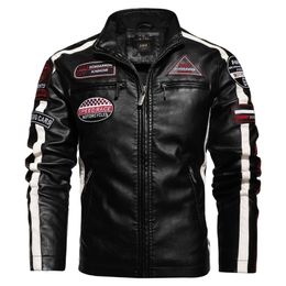 Herenleer Faux Motorfietsjack voor mannen in Autumnwinter Fashion Casual geborduurde Winter Velvet Pu Jacke 221007