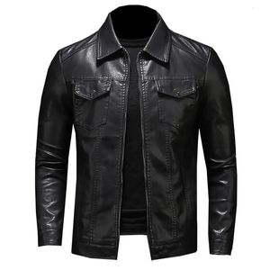 Veste de moto en simili cuir pour hommes, grande taille, poche noire, fermeture éclair, revers, coupe cintrée, printemps et automne, manteau Pu de haute qualité M5Xl 231012