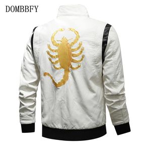 Chaqueta de motocicleta de imitación de cuero para hombre Primavera Otoño Bordado Escorpión Ocio Bomber Chaquetas Abrigos Hombre Soporte Collar PU 230922