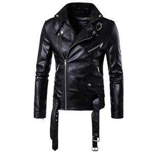 Veste de pilote de moto en faux cuir pour hommes Marque de mode Designer Punk Wind Oblique Zipper Design Coat 220913