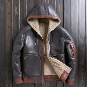 Manteau en fausse fourrure naturelle pour hommes veste en peau de mouton véritable à capuche épais marron manteaux hiver Streetwear Jaqueta Masculina