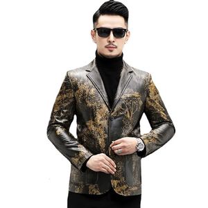 Veste de costume en Faux cuir naturel véritable pour homme, imprimé peau de mouton, fourrure, tendance, simple, cuir, veste pour homme, 230927