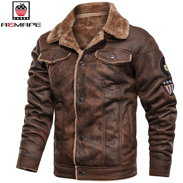 Hommes Cuir Faux Pu Veste Hommes Épais Chaud Cachemire Militaire Bomber Tactique Vestes Hommes Outwear Polaire Col De Fourrure Coupe-Vent Manteau Mâle 221122