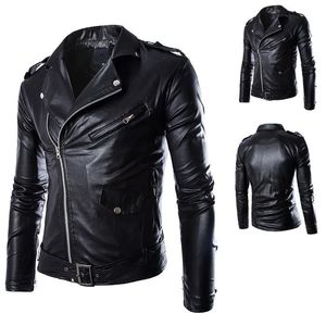 Chaqueta de cuero de imitación de PU para hombre, cuello de solapa con cremallera, prendas de vestir de punk rock británico, abrigos vintage de invierno, chaquetas de motocicleta informales gruesas y cálidas 231012