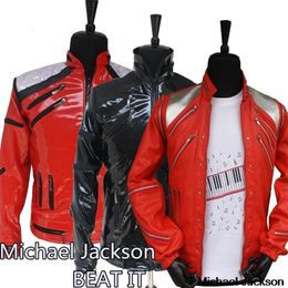 Herren Lederimitat Punk Roter Reißverschluss MJ Beat It Casual Tailor Made America Fashion Style Jacke Outwear Nachahmung 3 Farben 231020