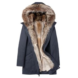 Leerleer Faux Real Fur Coat Natural Liner Parka Winterjack Men Raccoon Kraag Warm Parkas Plus Size F-NX-1787 MY1783