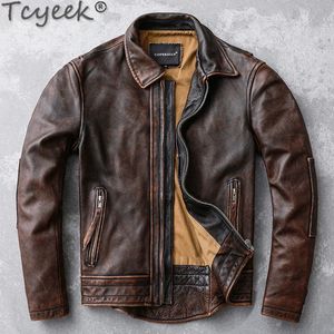 Mannen Lederen Faux Echte Jas Mannen Vintage Mannelijke Korte Koeienhuid Jas Rood Bruin Tuxedo Motorcycle Slanke Doek F 231031