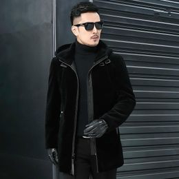 Lederen faux echt wollen herfst winter jas schapen schapen schapen bont jas mannen streetwear long jassen plus size jlk18sy18262 y1227