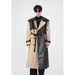 Hommes en cuir Faux rétro Vintage hommes double boutonnage en cuir pu trench manteaux de luxe mâle lâche faux pardessus T221102