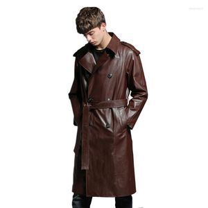 Veste en cuir synthétique SANI pour hommes, veste en peau de chèvre véritable, mode printemps formelle marron, vêtements longs réels