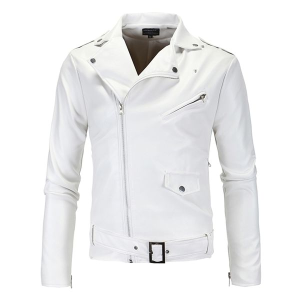 Cuir pour hommes Faux Slim Blanc Vestes Oblique Zipper Moto Outwear Moto Biker PU Manteaux Taille 4XL 220920