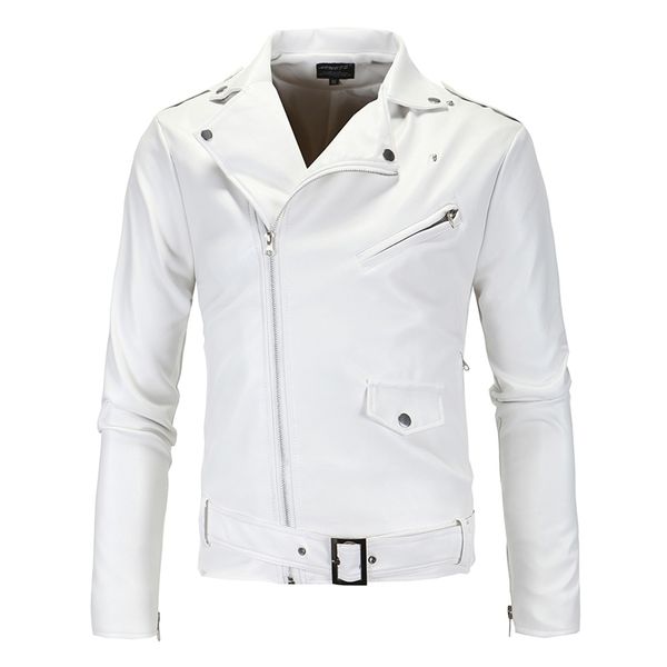 Hommes en cuir Faux Slim Blanc Vestes Oblique Zipper Moto Outwear Moto Biker PU Manteaux Taille 4XL 220922