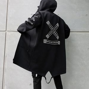 Hommes en cuir Faux printemps automne hommes vestes à capuche imprimer Harajuku coupe-vent ruban pardessus mâle veste décontractée Hip Hop Streetwear manteaux 221122