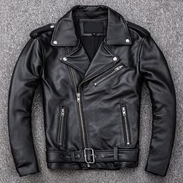 Hommes en cuir Faux printemps classique Moto Oblique vestes à glissière hommes peau de veau naturel épais mince peau de vache Moto Biker homme 231027