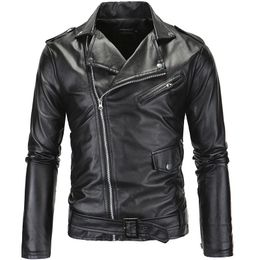 Veste de moto en cuir Faux printemps pour hommes Slim Fit Oblique Zipper PU Automne s Manteaux Noir Blanc 230328
