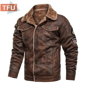 Herenleer Faux Spring Dikke Warm Fleece Jacket Coat Autumn Outsed Weer Casual Military Bomber Motor Biker Jackets 220908