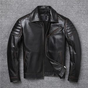 Hommes en cuir Faux Style bordure marron Vintage véritable veste hommes peau de vache mince mode Biker vestes vêtements grande taille S 5XL 231005