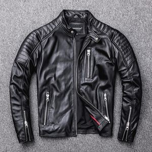 Chaqueta de motociclista de cuero sintético para hombre, estilo suave, color negro, abrigo auténtico, chaquetas de piel de oveja ajustadas a la moda