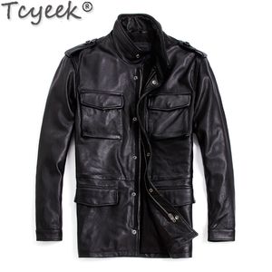 Couro masculino falso tcyeek jaqueta genuína roupas masculinas motocicleta safaried m65 trench coat midlength jaqueta masculina 230831