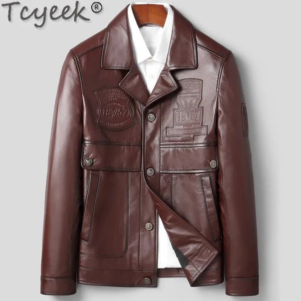 Imitación de cuero para hombres Tcyeek Chaquetas genuinas para hombre Abrigo delgado informal de negocios Moda Capa superior Cuero de vaca Primavera Otoño Ropa para hombres LM 230927