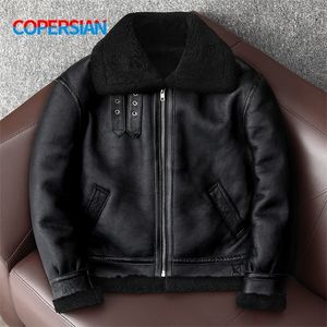 Cuero para hombres Faux Grueso Lana de oveja Original Piel ecológica Una chaqueta Hombre Cálido Abrigos de piel de oveja genuina Chaquetas de vuelo 220909