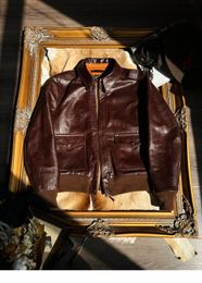 Heren leer faux ongecoat olie gewaxt zachte koeienhuid A2 pilot klassieke militaire stijl lente herfst jas 230922