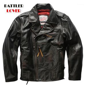 Chaqueta de piloto de aire original vintage de imitación de cuero para hombres Abrigos de motocicleta de vaca genuina Chaquetas punk masculinas Abrigo de motociclista rojo marrón