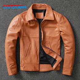 Herenleer Faux Vintage Winter Top Laag Cowhide Jacket Men Plus Size Swallow Tail Short Slim Youth Trend Coat 230324