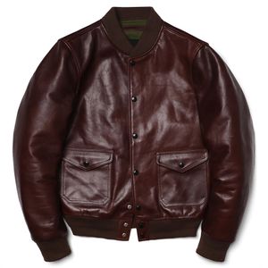 Veste de vol classique en Faux cuir pour homme, rouge vin, A1, cire d'huile véritable, peau de vache naturelle, vêtements rétro Amekaki, 231114