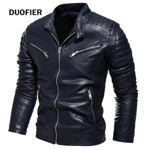 Herenleer Faux Winter Black Jacket Men Burined Warm Motorcycle Slim Street Fashion Black Biker Coat Ploeged Design Zipper 220924