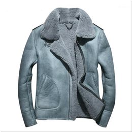 Heren lederen faux winter echt jas heren echte bont shearling jassen schapenvacht jas korte chaqueta cuero hombre wp17a359 kJ1415